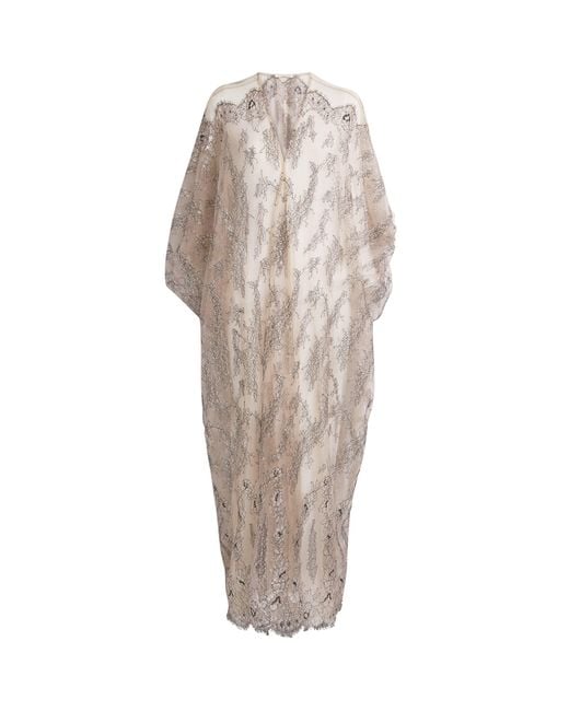 Rosamosario Natural Embroidered Maxi Kaftan Robe