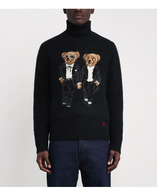 Polo Ralph Lauren Black Wool-Blend Ralph & Ricky Tuxedo Polo Bear Rollneck Sweater for men
