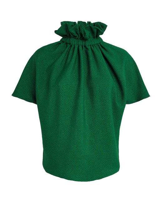Edeline Lee Green Bubble Jacquard Ruff Blouse