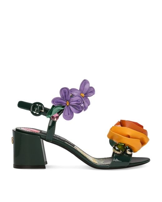 靴 Dolce&Gabbana Flower Motif Sandals Dolce & Gabbana Leather Floral Heeled Sandals | Lyst UK