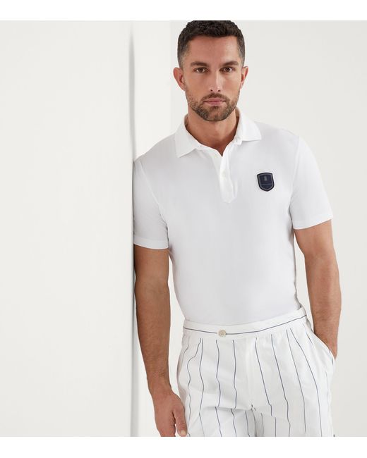 Brunello Cucinelli White Tennis Badge Polo Shirt for men