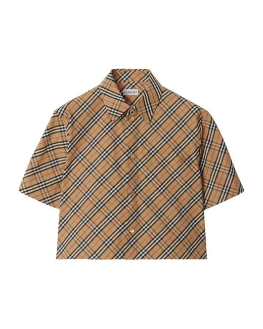 Burberry Brown Cotton Cropped Check Shirt