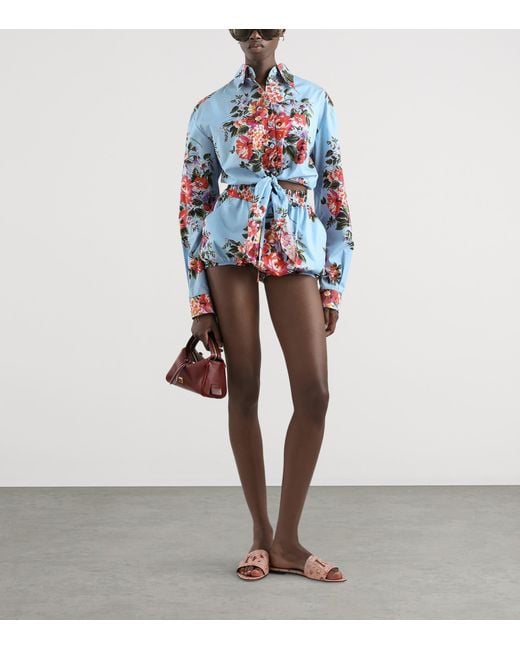 Dolce & Gabbana Blue Cotton Floral Print Shirt