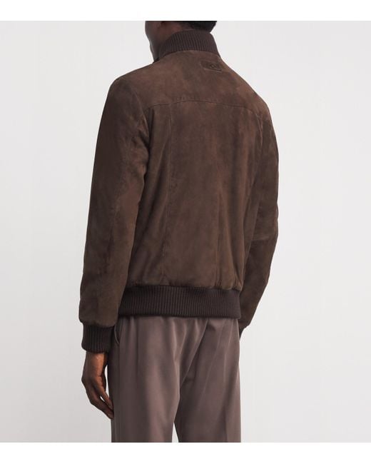 Paul & Shark Brown Aqualeather Suede Bomber Jacket for men