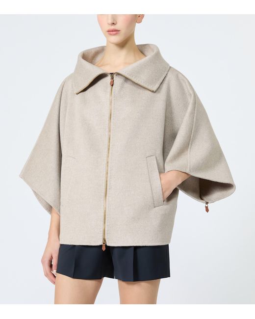 Max Mara Natural Cashmere Cape-Sleeve Jacket