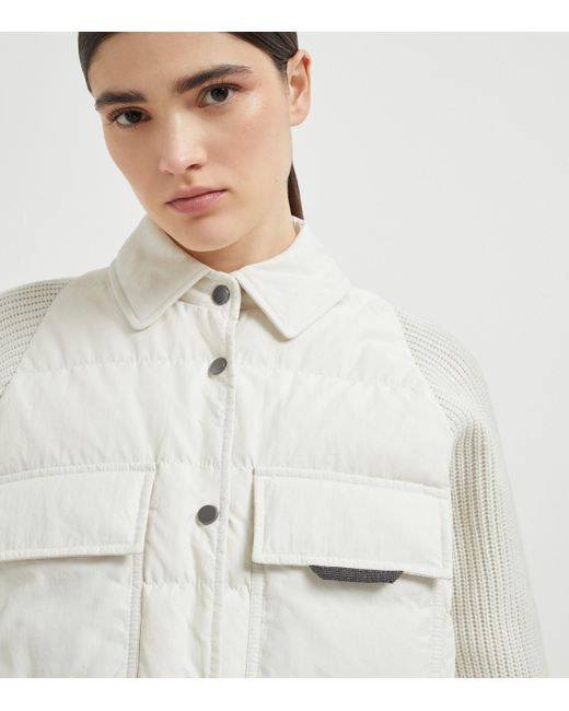 Brunello Cucinelli White Down Hybrid Puffer Jacket