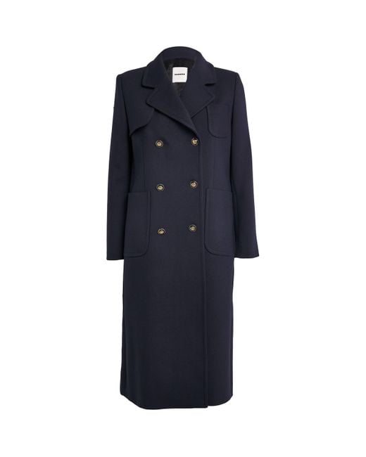 Sandro Blue Double-Breasted Long Coat