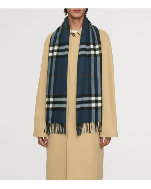 Burberry Blue Cashmere Check Scarf