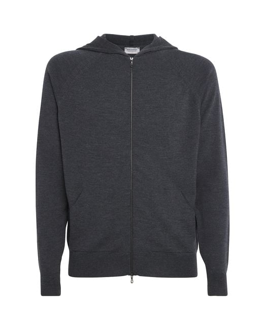 John Smedley Gray Extra Fine Merino Wool Carty Zip-Up Hoodie for men