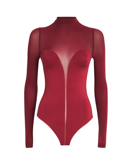 Wolford Red High-Neck Bustier Bodysuit