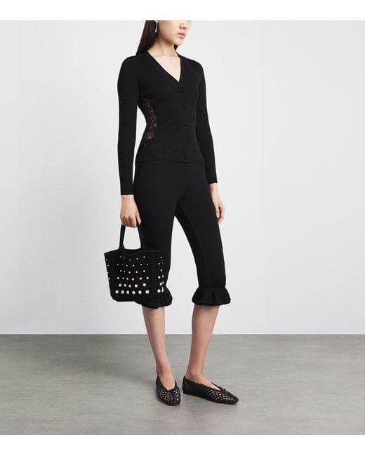 Sandro Black Ribbed Lace-Trim Cardigan