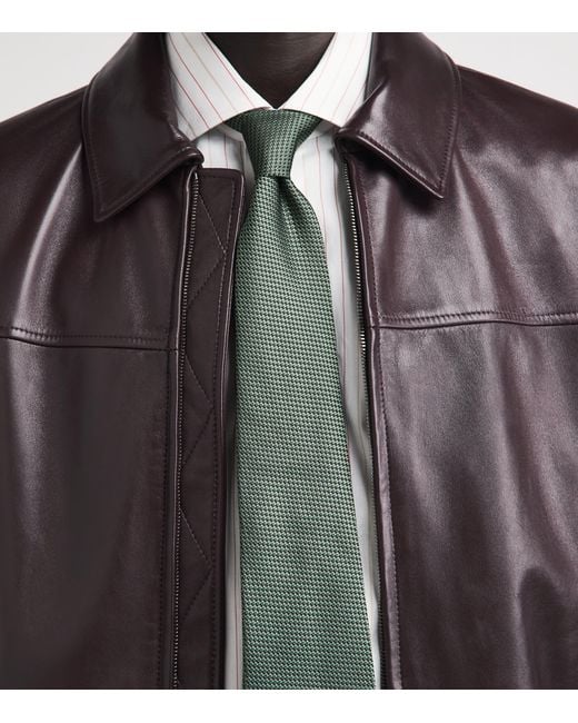 Isaia Green Silk Micro-Houndstooth Tie for men