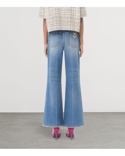 Valentino Blue Vlogo Wide-Leg Mid-Rise Jeans