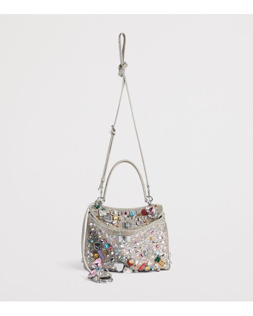 Balenciaga Gray Mini Suede Embellished Rodeo Top-Handle Bag