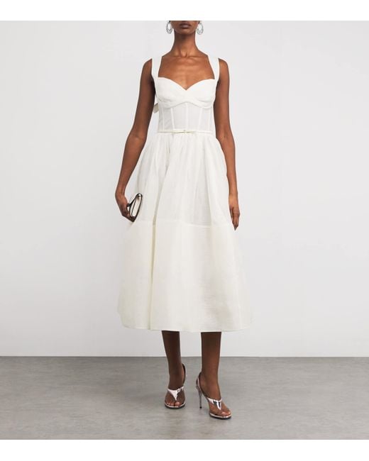 Zimmermann White Linen-Silk Corset Midi Dress