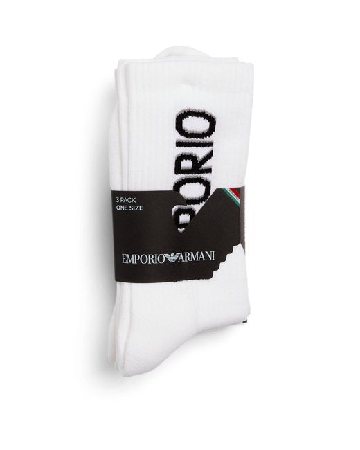 Emporio Armani White Cotton-blend Logo Socks (pack Of 3) for men