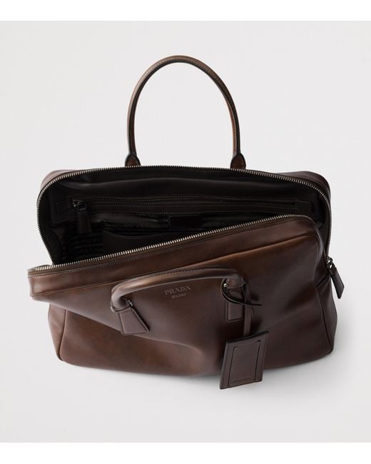 Prada Brown Leather Logo Briefcase for men