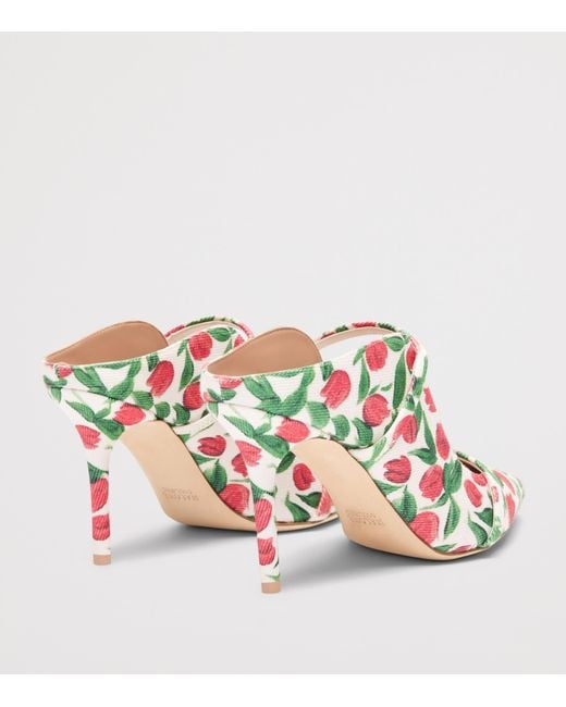 Malone Souliers White Canvas Tulip Print Maureen Heeled Mules 85