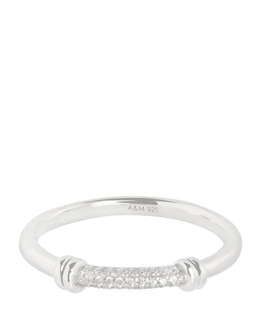 Astrid & Miyu White Rhodium-Plated Pavé Knot Ring