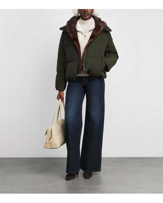 Yves Salomon Green Down-Mink Technical Puffer Jacket