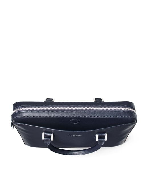 Aspinal Blue Leather Mount Street Briefcase Bag for men