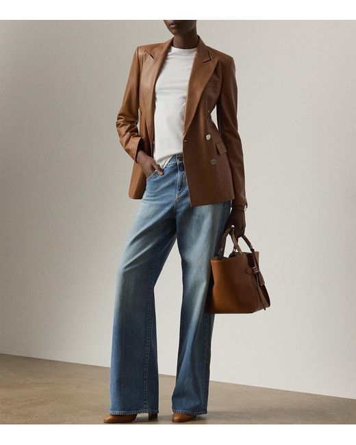 Ralph Lauren Brown Leather Double-Breasted Blazer
