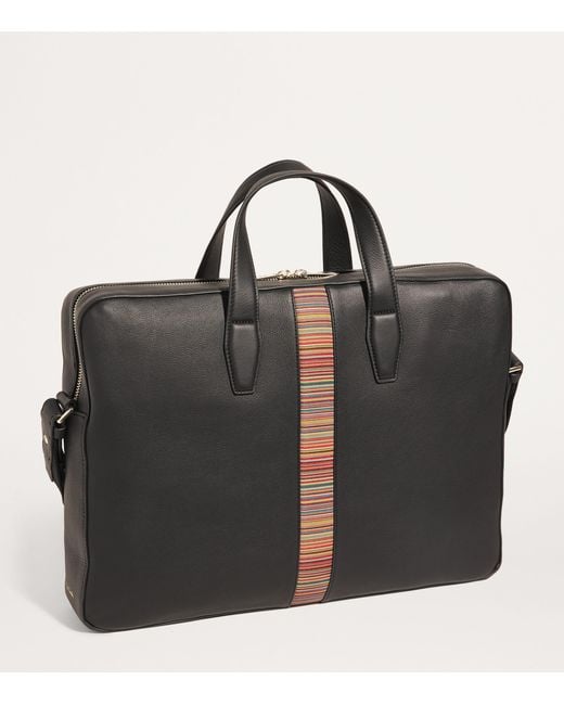 Paul Smith Black Leather Signature Stripe Briefcase for men