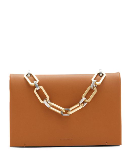 AllSaints Brown Leather Yua Clutch Bag