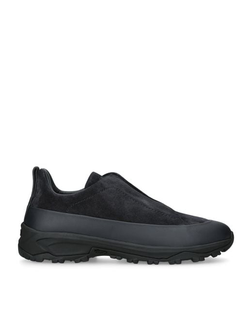 Zegna Black Suede Triple Stitch Monte Sneakers for men