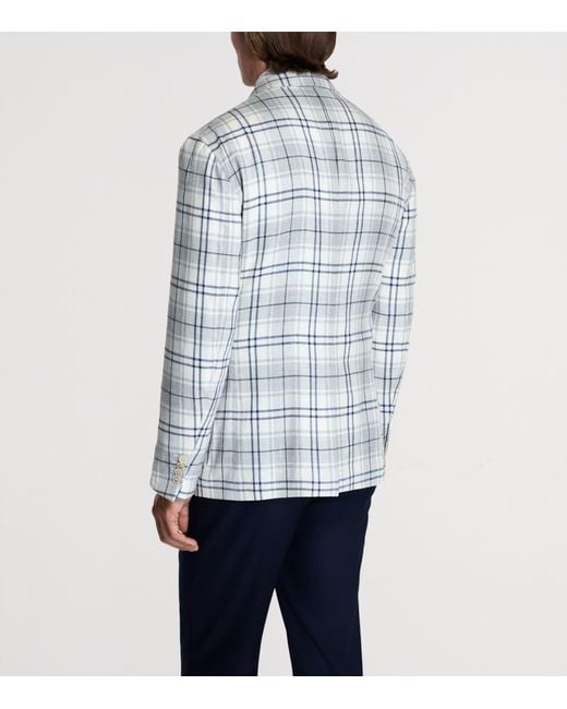 Dunhill Blue Wool-Blend Check Bourdon Blazer for men
