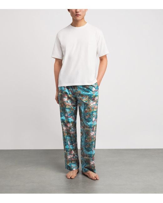 Derek Rose Blue Cotton Ledbury Lounge Trousers for men