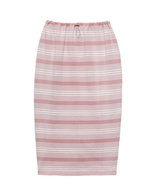 Prada Pink Mohair-Wool Stripe Midi Skirt
