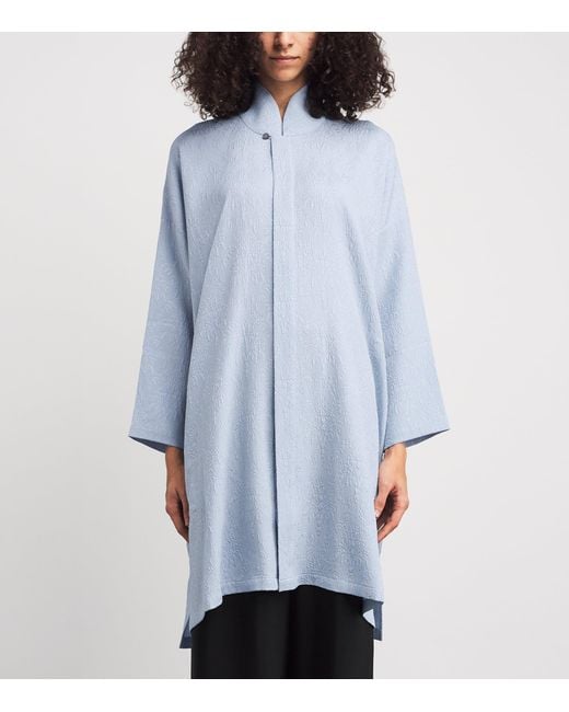 Eskandar Blue Silk Stand-Collar Shirt