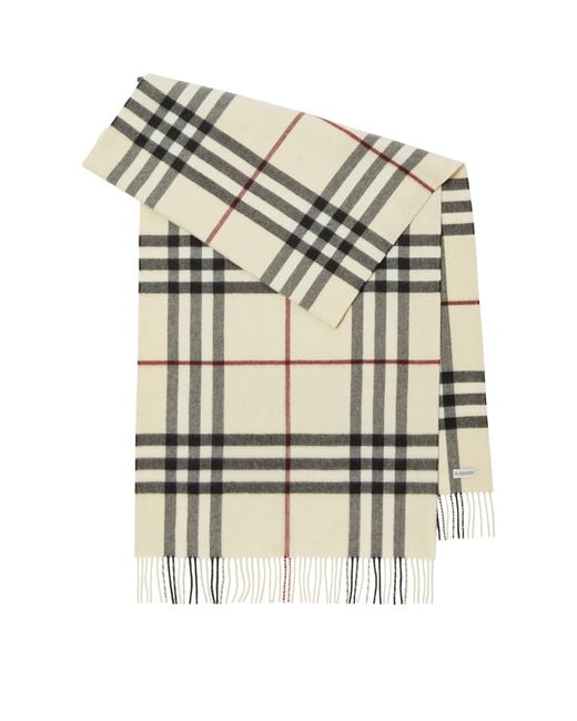 Burberry White Cashmere Wide Check Scarf