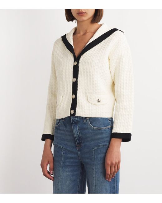 Maje Natural Cotton-Blend Contrast-Collar Cardigan