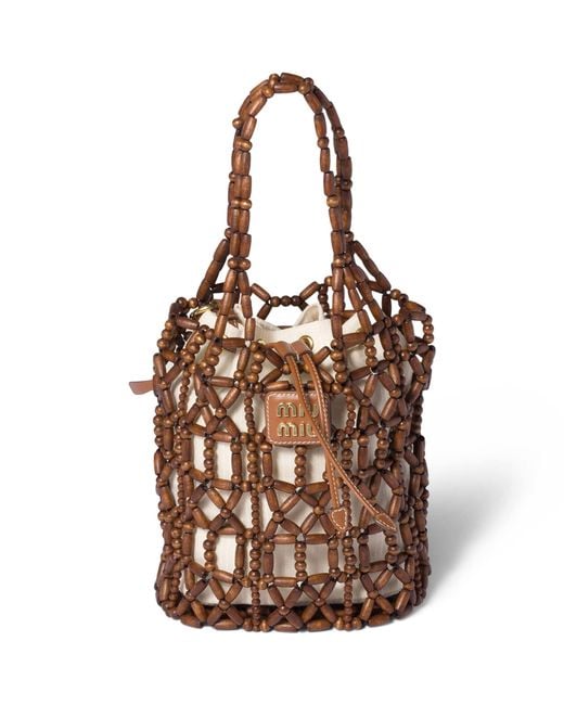 Miu Miu Brown Beaded Mesh Bucket Bag
