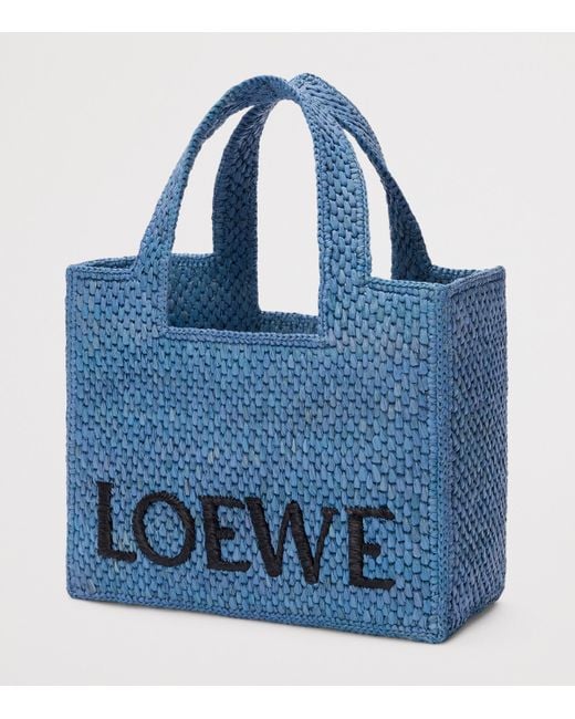 Loewe Blue X Paula's Ibiza Small Raffia Font Tote Bag