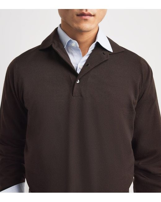 Lardini Brown Virgin Wool Long-Sleeve Polo Shirt for men