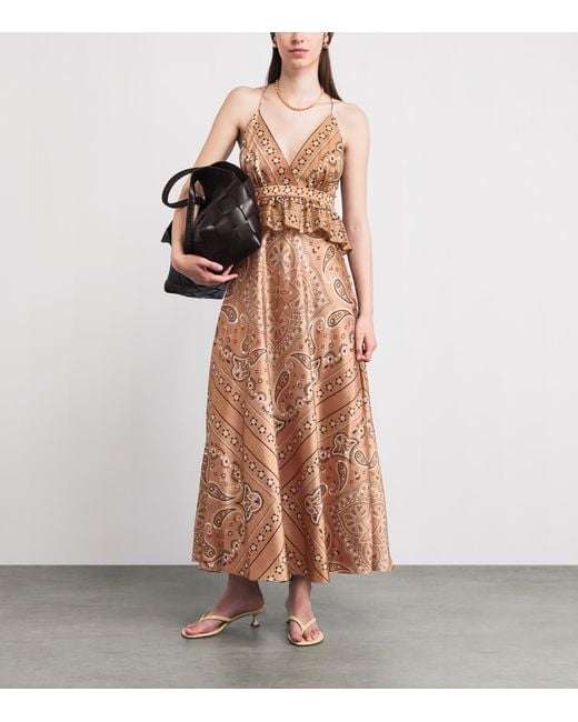 Sandro Brown Bandana Print Maxi Dress