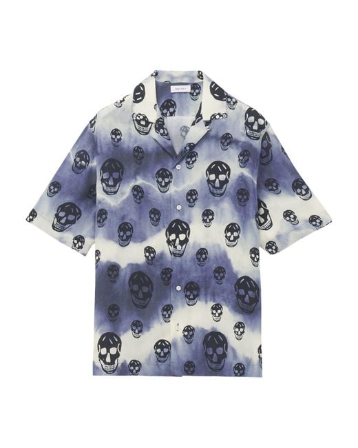 McQueen Blue Tie-Dye Skull Hawaiian Shirt for men