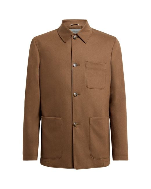 Canali Brown Stretch-Wool Chore Overshirt for men