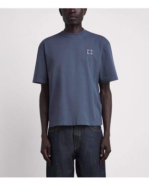 Stone Island Blue Cotton Compass T-Shirt for men
