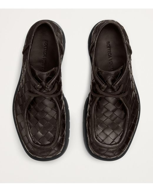 Bottega Veneta Brown Leather Intrecciato Haddock Boat Shoes for men