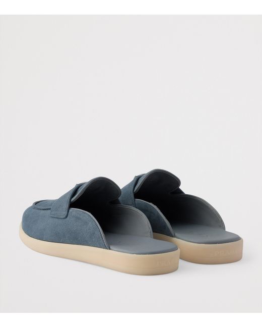 Prada Blue Suede Triangle Mules for men
