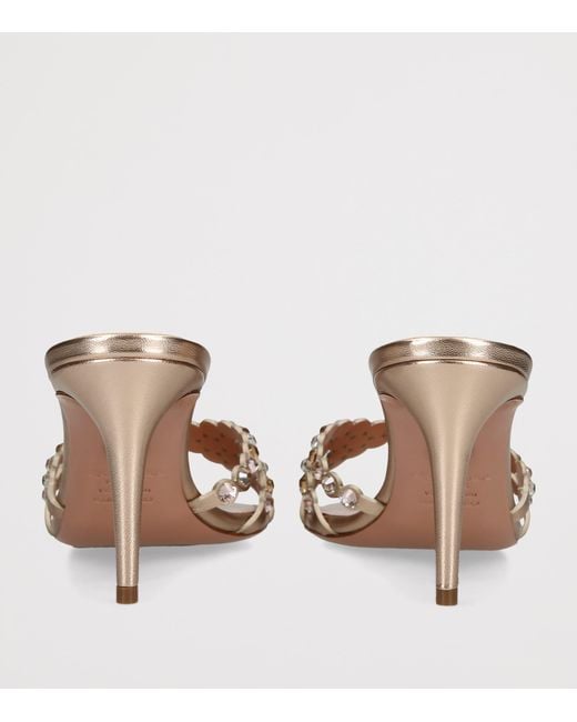 Aquazzura Brown Metallic Leather Embellished Tequila Mules 75