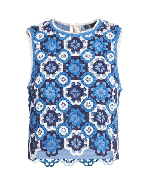 Maje Blue Clover Crochet Crop Top
