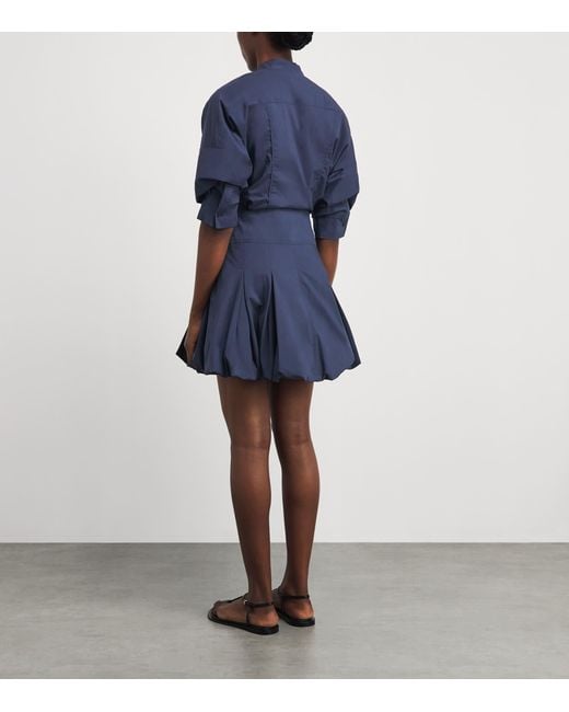 Jonathan Simkhai Blue Poplin Bubble-Hem Effie Mini Dress