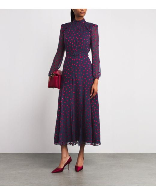 Saloni Purple Silk-Blend Devoré Polka Dot Jacqui B Midi Dress