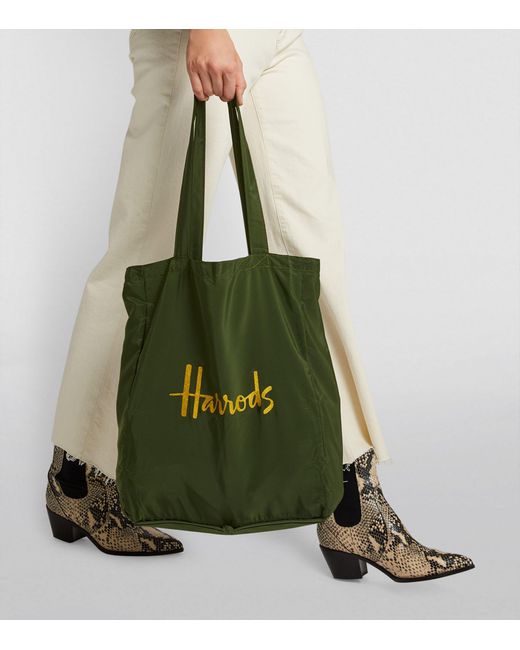 Harrods Green Recycled Logo Pocket Shopper Bag