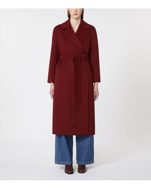 Max Mara Red Virgin Wool Belted Coat